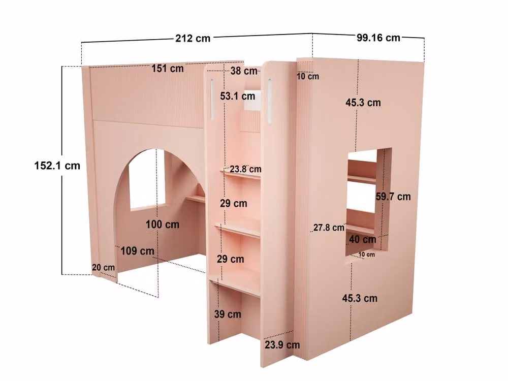 Flair Kaska Mid Sleeper Bed with Ribbed Panel and Stairs in Pink – 4