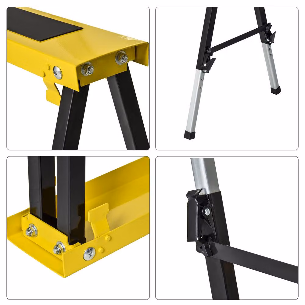 STILVORA Twin Pack of Yellow Steel Folding Saw Horses with Adjustable Height – 5