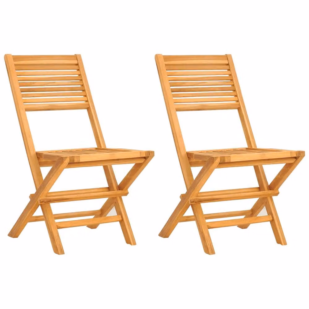 Berkfield Home Set of 2 Folding Garden Chairs in Brown Solid Teak Wood, W: 47 cm, D: 62 cm, H: 90 cm – 2