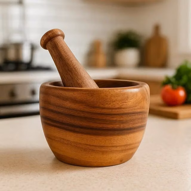 Orsina Acacia Wood Tapered Mortar and Pestle in Brown, W/D/H: 9 x 13 x 13 cm – 2
