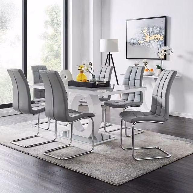 FurnitureboxUK Giovani Modern Grey Glass Rectangular Dining Table and 6 Murano Chairs Set