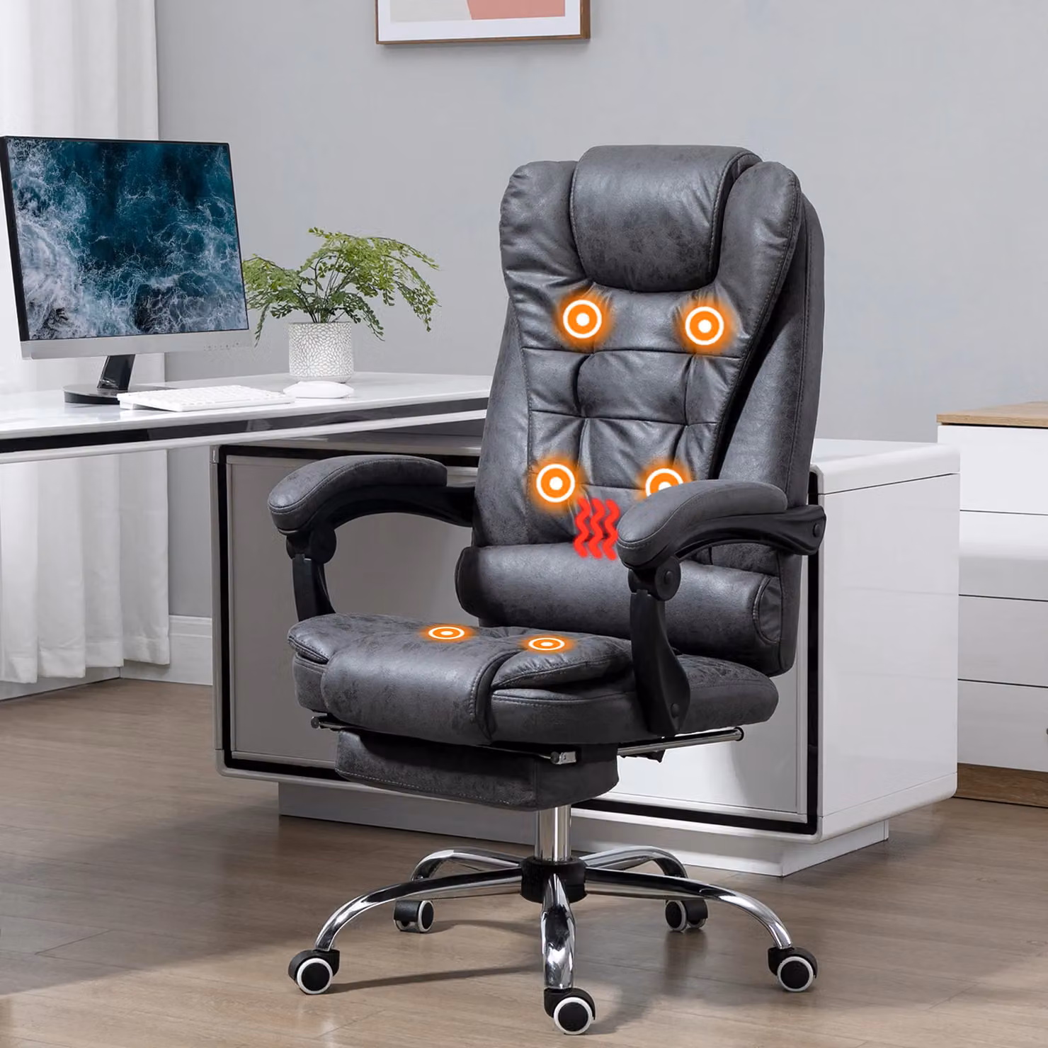 VINSETTO Ergonomic Heated Office Chair with 6-Point Vibration Massage in Dark Grey – 2