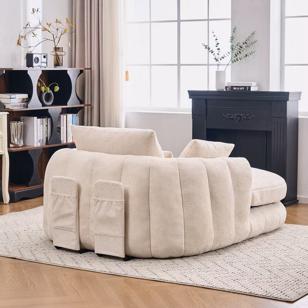 Matteo Oversized Plush Chenille Chaise Lounge Sofa with Pillows in White – 2