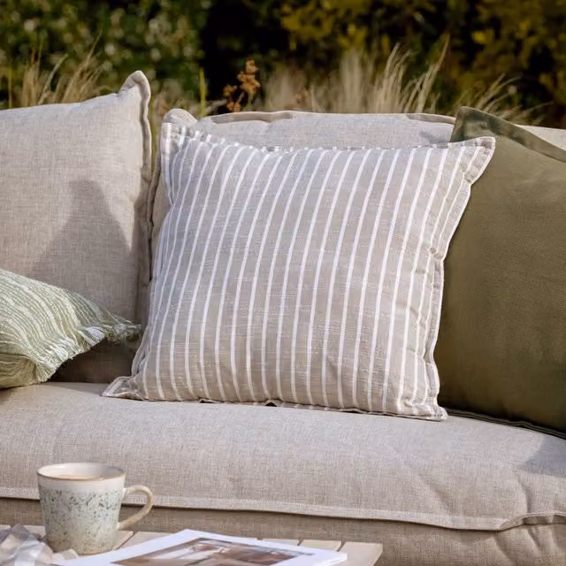 Yard Hessle Stripe Outdoor Filled Cushion, Beige, 45 x 45 cm