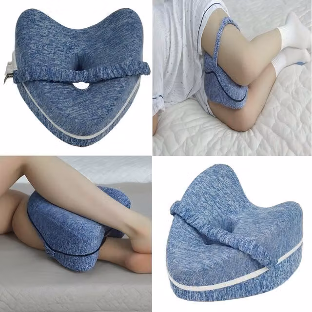 Gr8 Home Blue Memory Foam Contoured Knee and Leg Support Pillow with Removable Breathable Cover