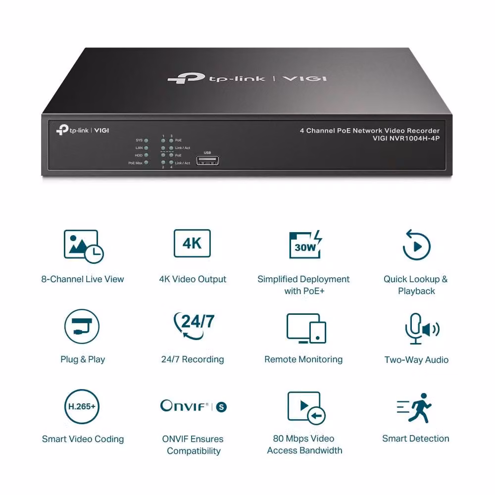 TP-Link 4 Channel PoE+ Network Video Recorder in Black – 2