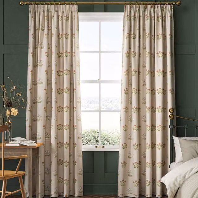 William Morris At Home Made to Measure Blackout Fabric Panel in Green and Beige Floral Art Nouveau Design