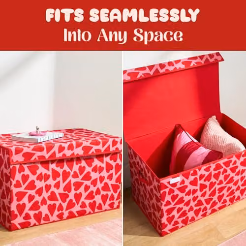 OHS Large Collapsible Fabric Storage Box with Lid and Handles, Pink – 5