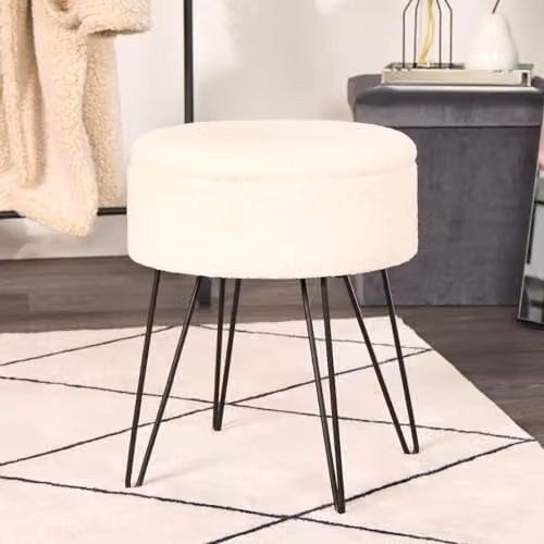 OHS Boucle Storage Footstool in Cream/Beige with Removable Cover – 2