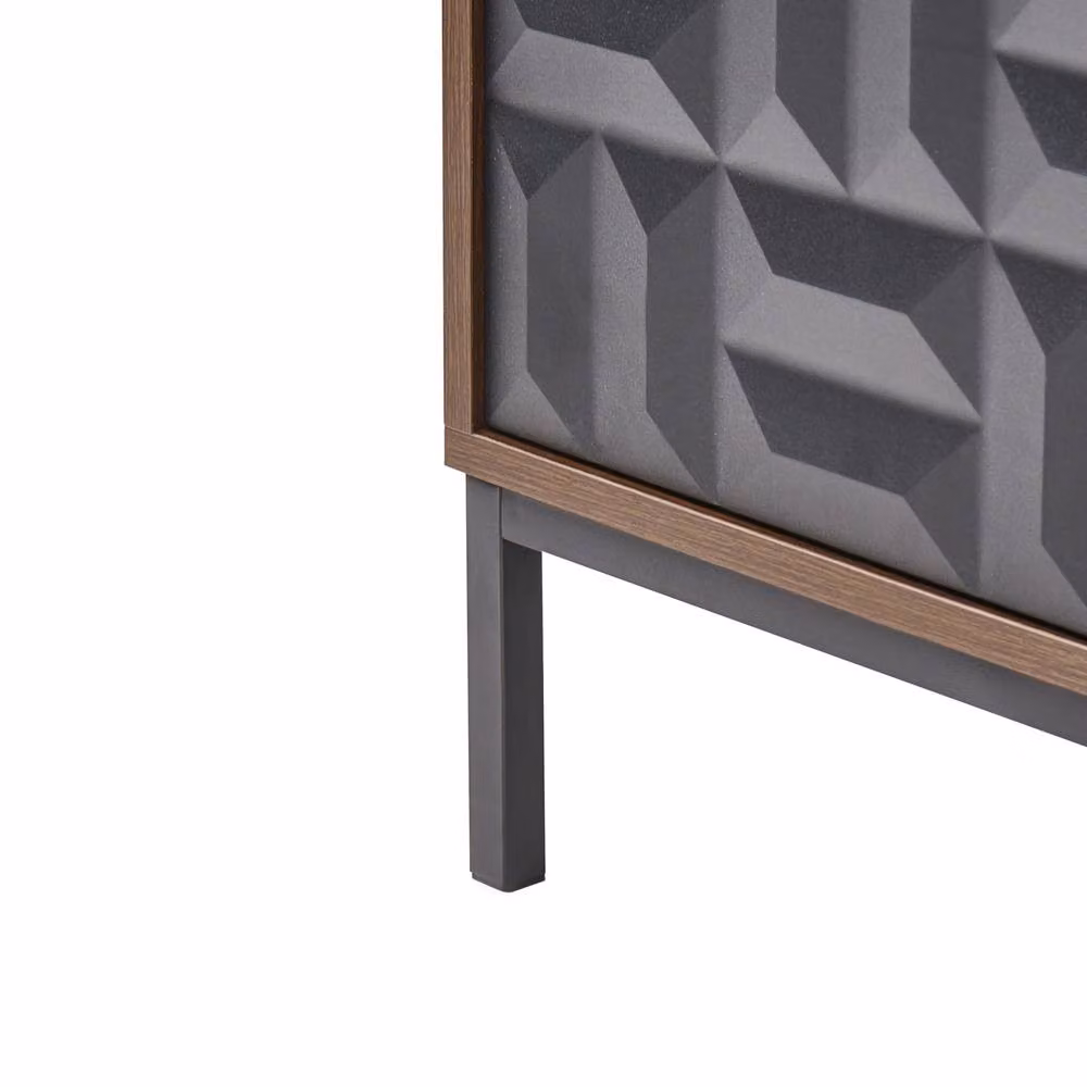 Wyld and Coco Dark Brown TV Stand with Two Doors, Open Shelves and Geometric Metal Pattern, W: 160.0 cm, D: 40.0 cm, H: 54.0 cm – 4