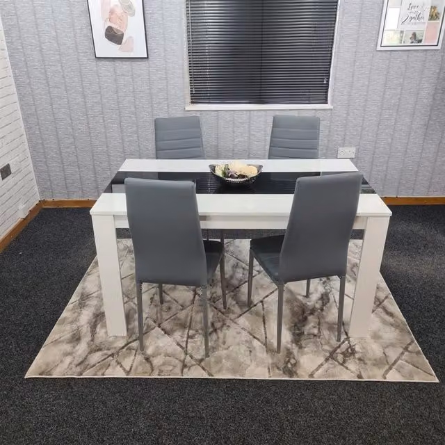 KOSY KOALA Modern Rectangular Dining Table and 4 Chairs Set in White, Black and Grey – 1