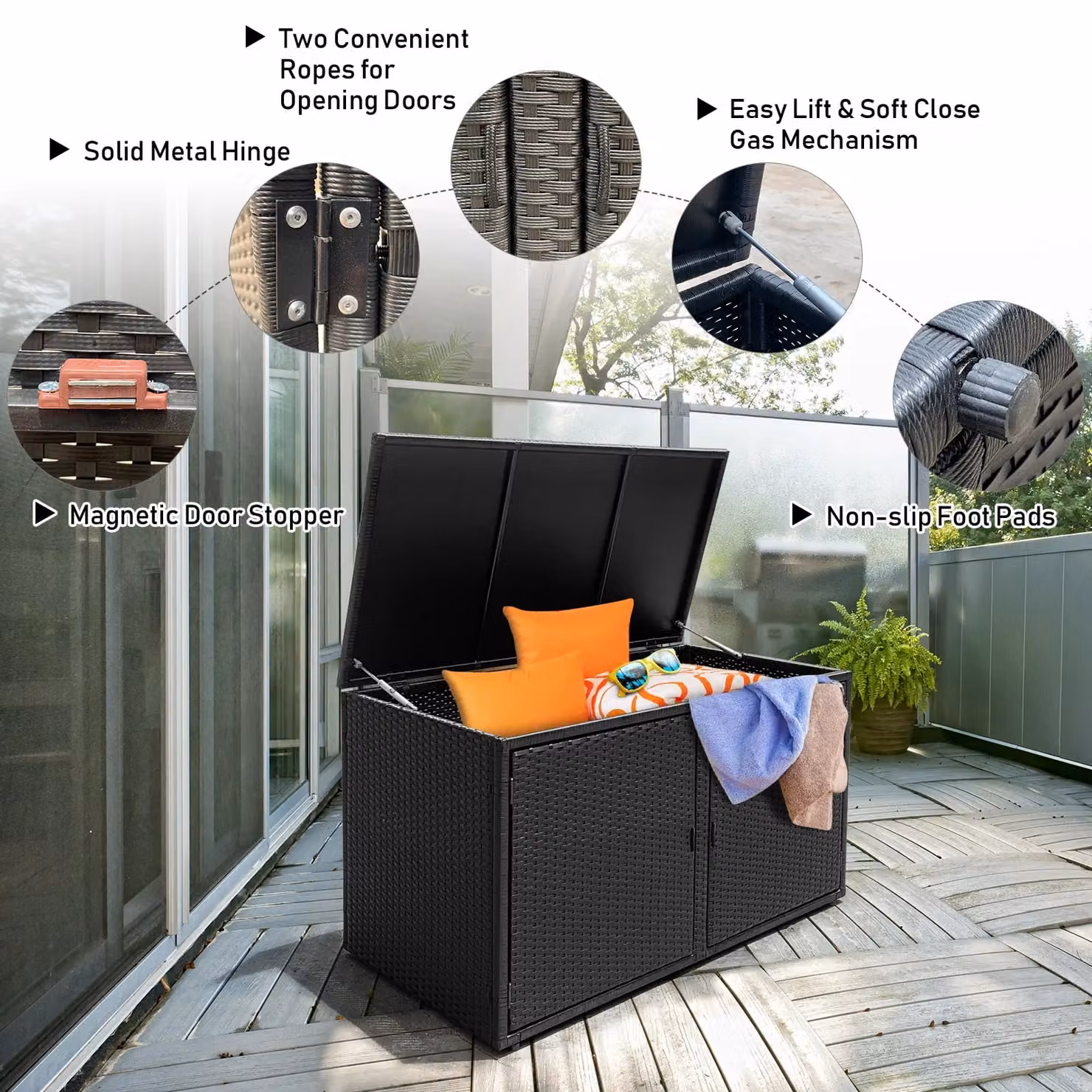 Costway Outdoor PE Wicker Garden Storage Box in Black, 330L – 3