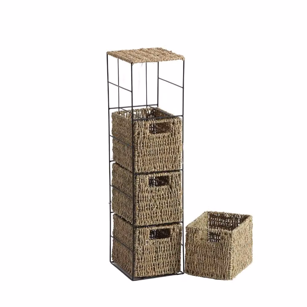 Home Source Slim Brown Wicker Storage Unit with 4 Rattan Basket Drawers – 3