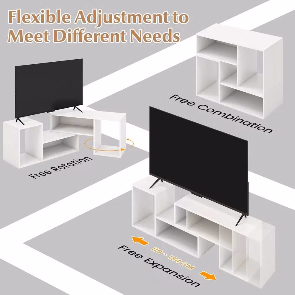 Havendro White Modern Minimalist 2-Piece Wood TV Console Entertainment Stand – 2