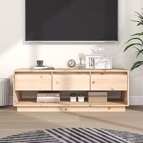 vidaXL Scandinavian Style Solid Pine TV Cabinet in Beige, W/D/H: 110.5 x 34 x 40 cm – 2