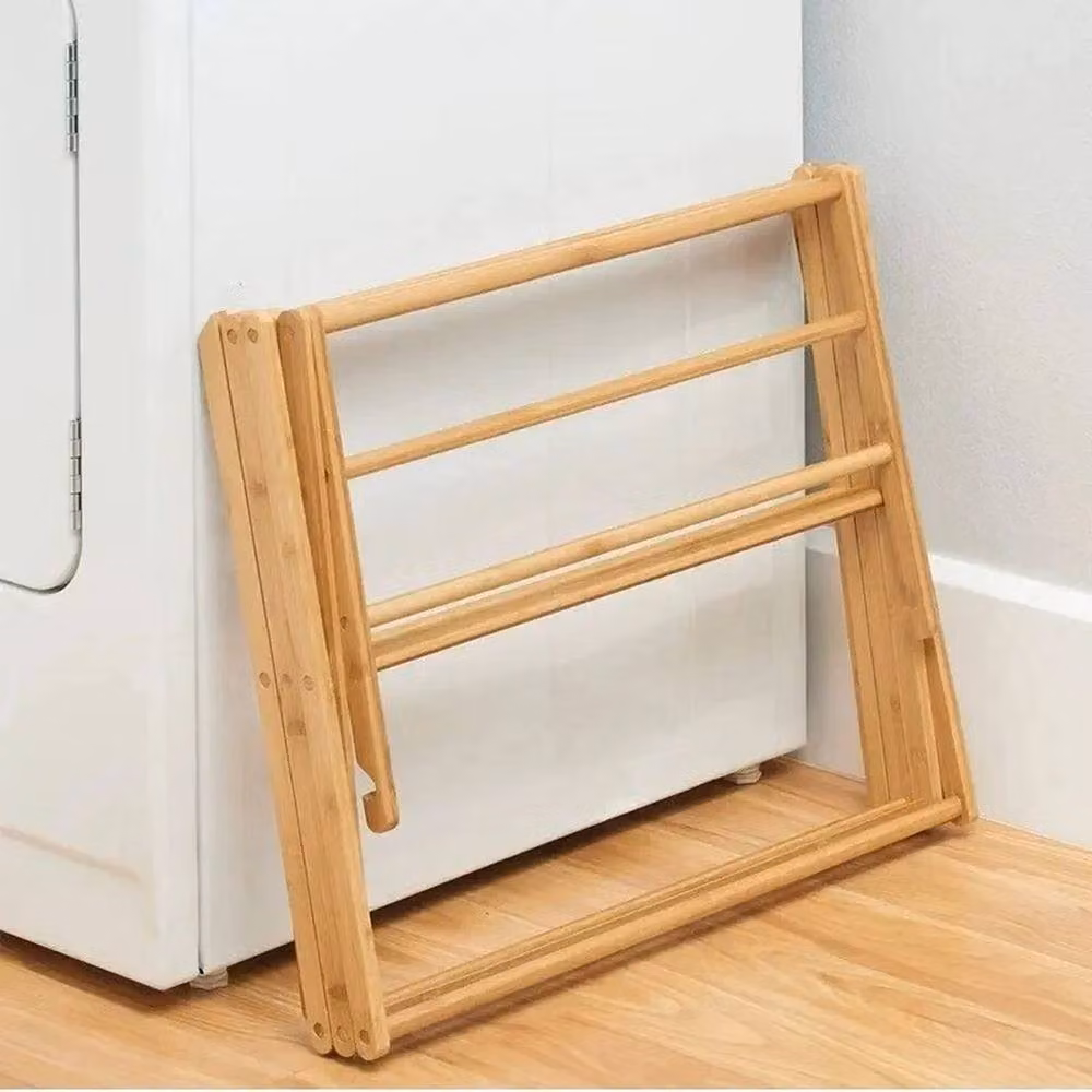 EONLION 2-Tier Brown Bamboo Wooden Folding Concertina Clothes Airer, Width: 100 cm – 2