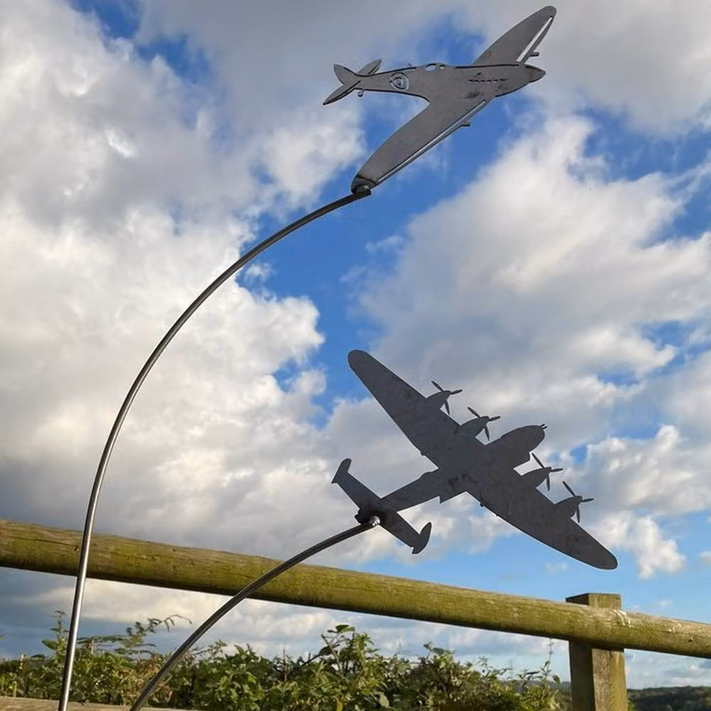 Poppyforge Spitfire & Lancaster Garden Art, Black Metal, W: 37 cm, H: 133 cm – 2