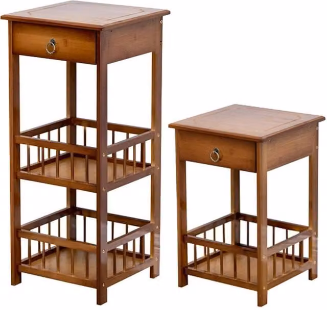 SPETLEK Bamboo Bedside Table with Drawer and Storage Shelf in Brown – 1