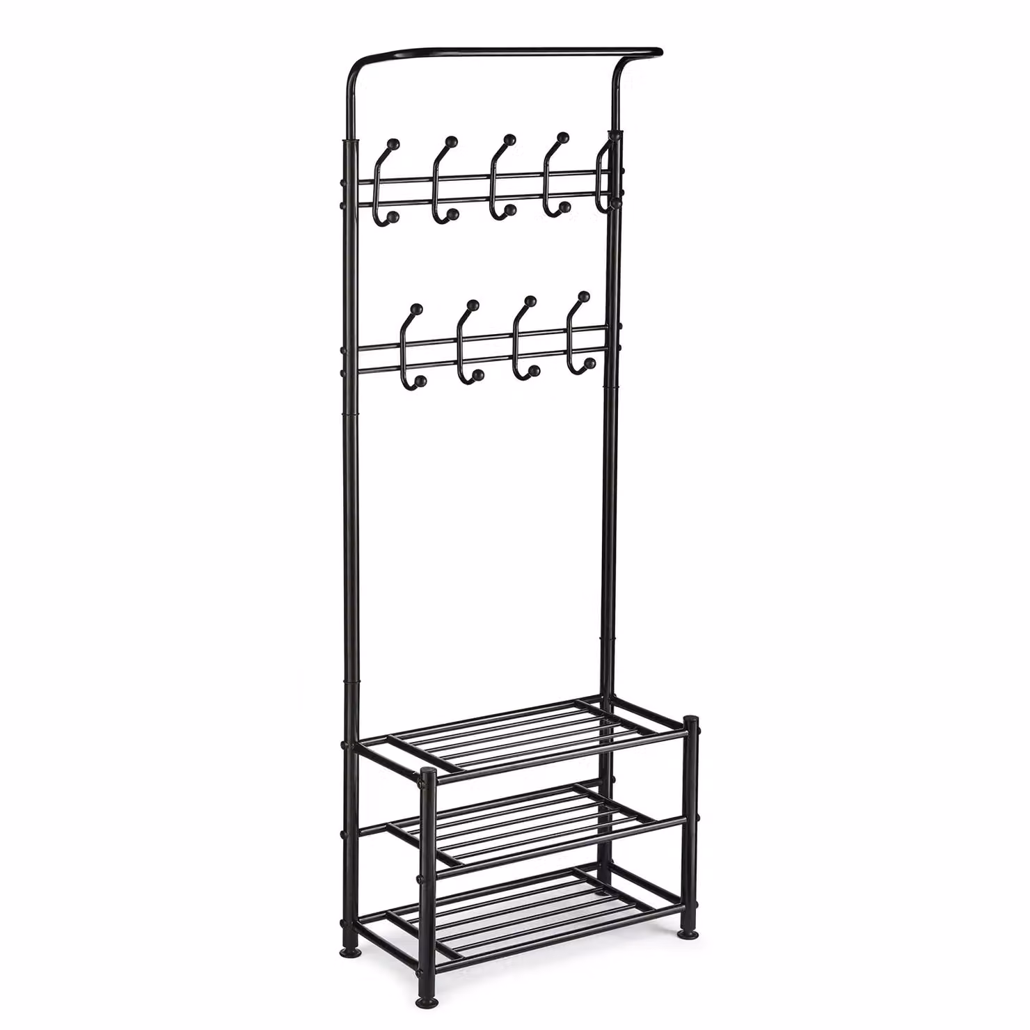 House of Home Metal Coat Stand with Shoe Rack and Umbrella Holder, Black – 3