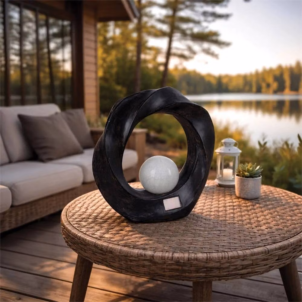 NESTLUNE Lighting Crescent Solar Powered Polystone Garden Accent in Black, W/D/H: 100 x 15 cm – 3