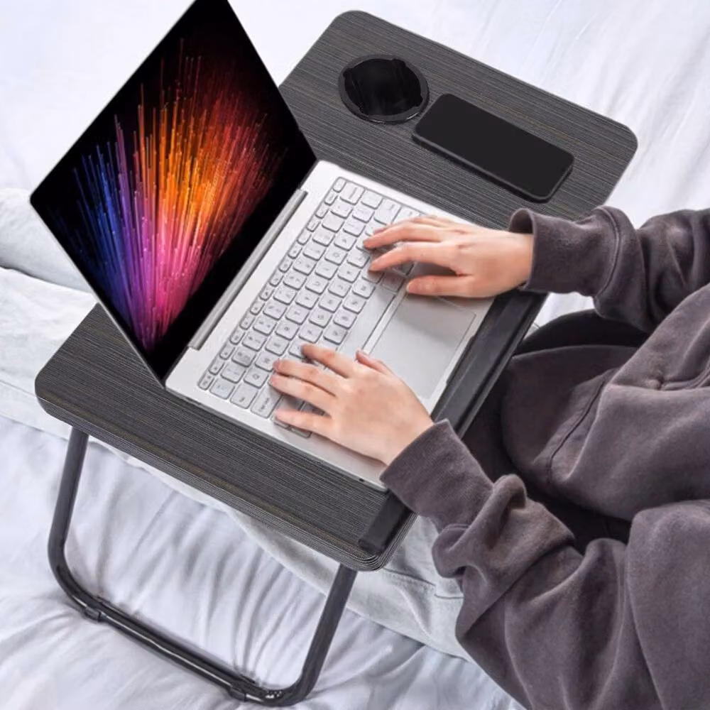 Kelvenix 5-Level Adjustable Folding Laptop Desk with Cup Holder in Grey – 5