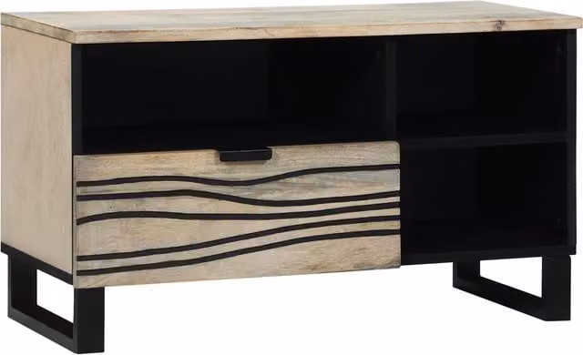 Berkfield Home Media Storage Cabinet with Drawer and Shelf in White and Black Mango Wood and Metal