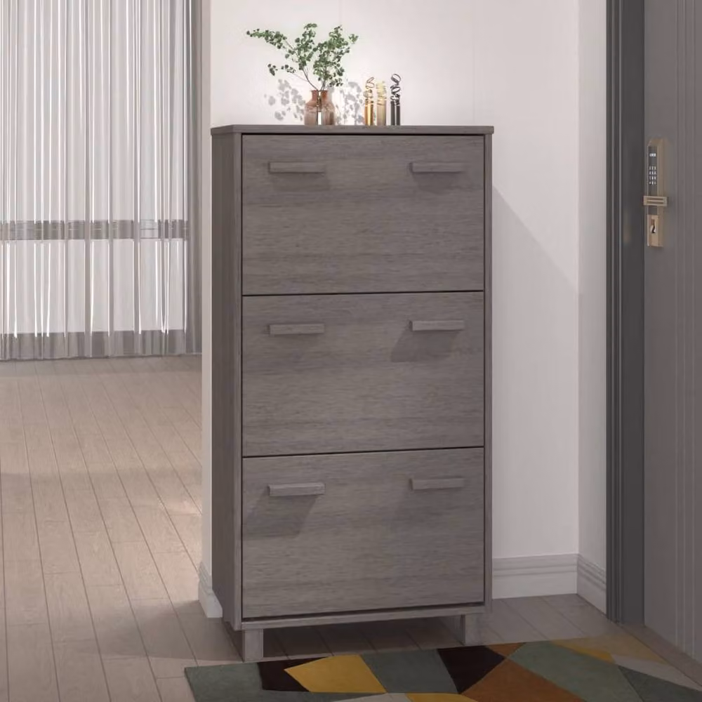 Berkfield Home HAMAR Shoe Cabinet in Light Grey Solid Pine Wood, W/D/H: 59.5 x 35 x 117 cm – 2