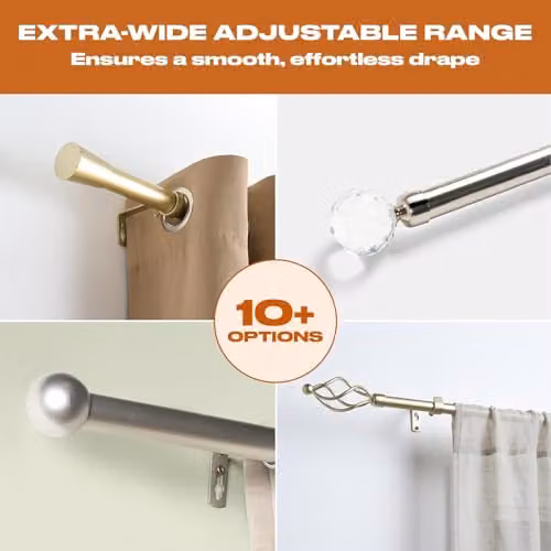 OHS Extendable Metal Trumpet Curtain Pole with Finials and Brackets, Silver – 2
