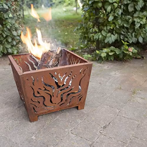 Esschert Design Fallen Fruits Small Square Metal Fire Basket in Brown Rust Finish W/D/H: 38.1 x 38.1 x 30.48 cm – 2