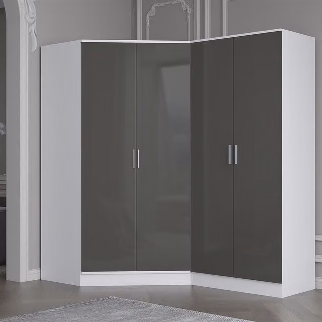 REFLECT Grey Gloss and Matt White Corner and 2 Door Wardrobe Bundle