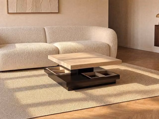 Vente-unique Swiveling Square Coffee Table in Black Lacquered MDF, W/D/H: 80 x 80 x 34 cm