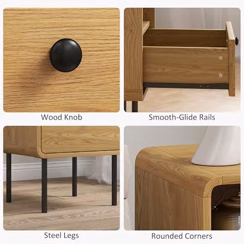 HOMCOM Modern Bedside Table with Storage Drawer and Shelf in Oak – 4