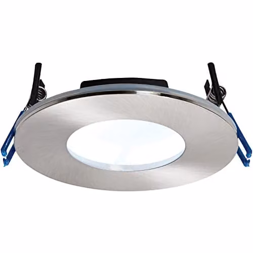 Loops Silver Recessed LED Bathroom Downlight with Cool White Light and Transparent Glass Cover