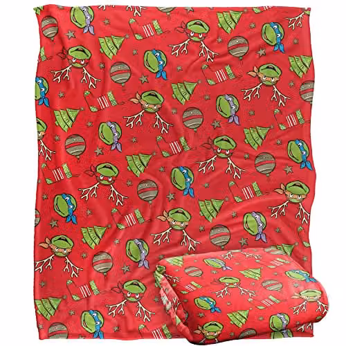 LOGOVISION Teenage Mutant Ninja Turtles TMNT Christmas Pattern Super Soft Fleece Throw Blanket, White, W/D/H: 152 x 127 cm – 1