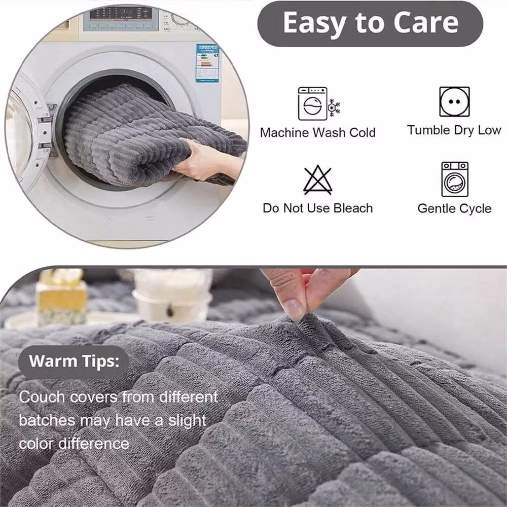 Nordara Thick Corduroy Sofa Cover and Cushion Protector in Grey, W: 130 cm x D: 170 cm – 6