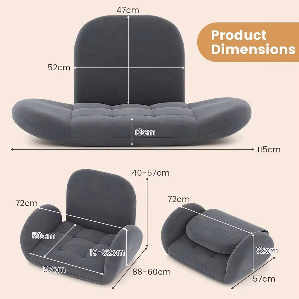 Havendro Grey Folding Lazy Floor Game Sofa with Armrests for Adults – 2