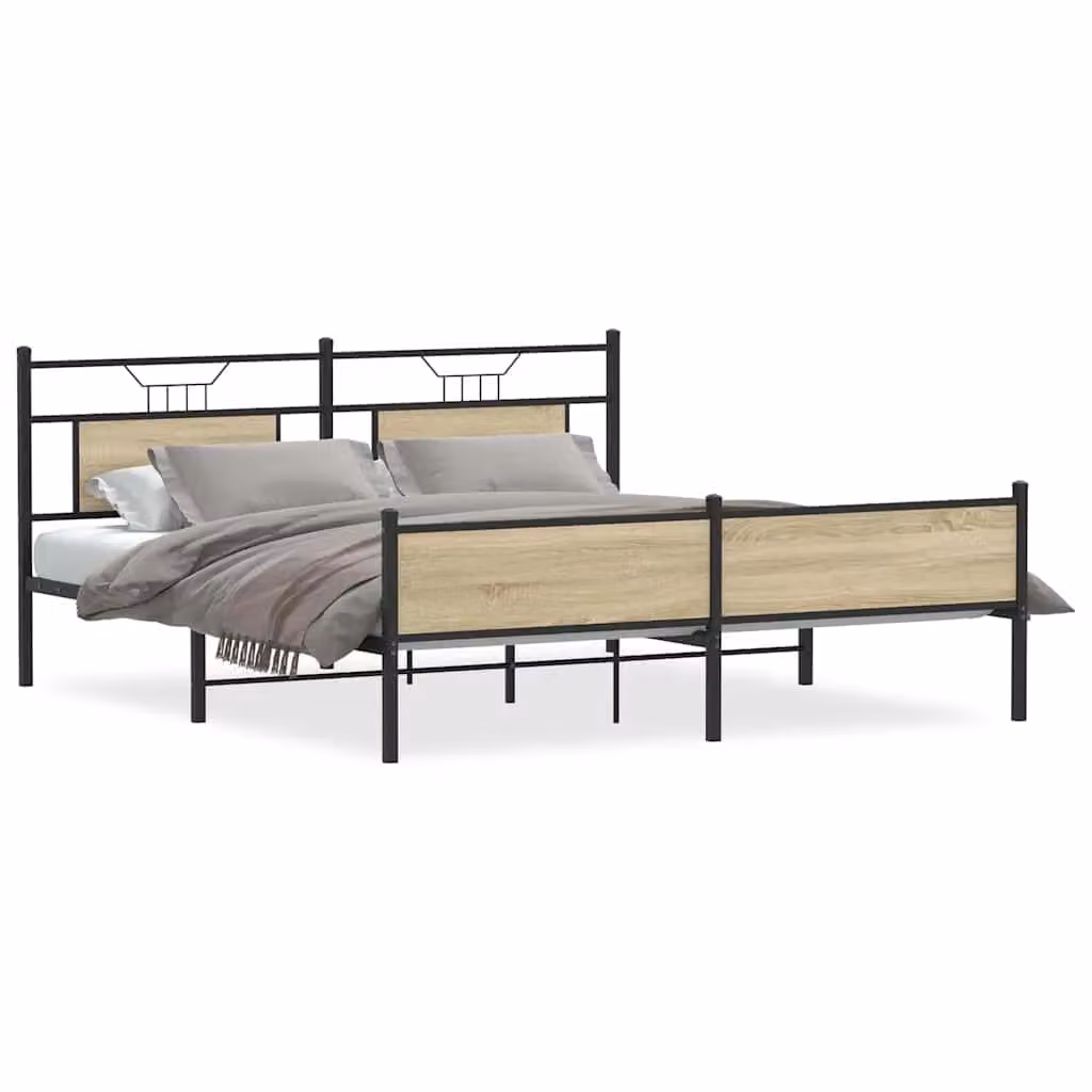 Berkfield Home Metal Bed Frame in Sonoma Oak Brown, W: 160 cm, L: 200 cm – 2