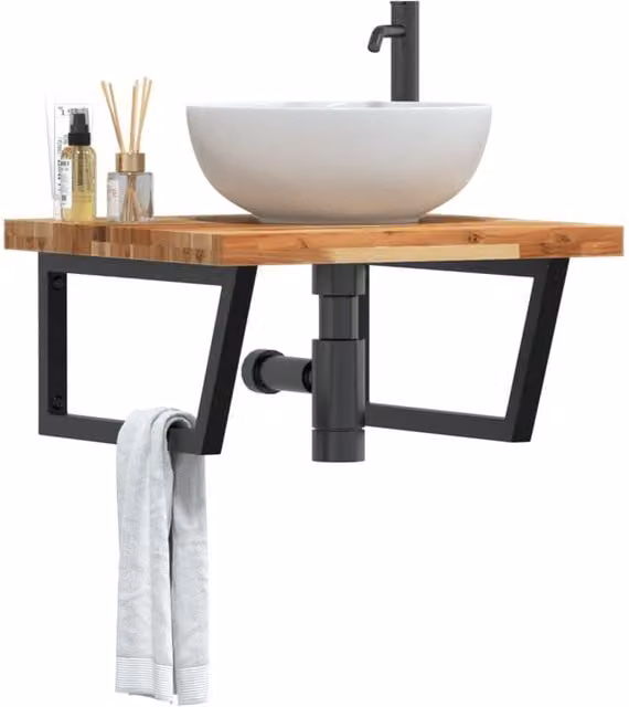 Berkfield Home Wall Mounted Basin Shelf in Brown Acacia Wood and Steel