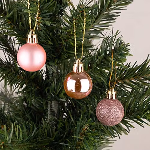 Shatchi 24-Piece Shatterproof Christmas Bauble Set in Pink and Silver, 30mm Round Hanging Decorations – 3