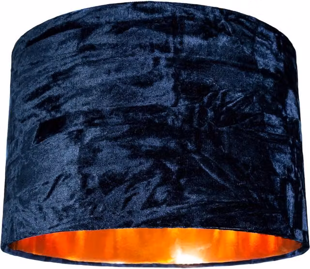 Happy Homewares Midnight Blue Crushed Velvet Circular Drum Lampshade with Copper Inner – 6