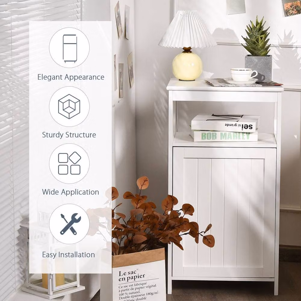 Costway White Freestanding Bathroom Floor Cabinet with Hinged Door and Internal Shelves – 4