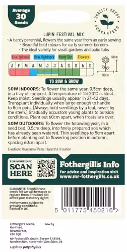 Mr Fothergill's Oh Sow Simple Lupin Tall Mix Flower Seeds in White, Blue and Purple – 2