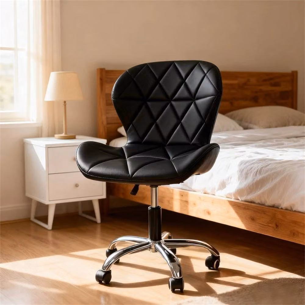 KORVIXA Black Synthetic Leather Home Office and Vanity Task Chair with 360 Degree Swivel and Castors, Height: 100 cm – 2