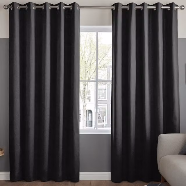Terrys Florence Made to Measure Black Velvet Eyelet Curtain Panel