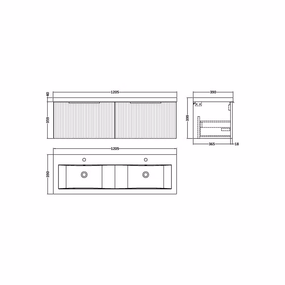 Balterley Tixall 2 Drawer Wall Hung Vanity Basin Unit, Satin Green, Width: 120 cm – 2