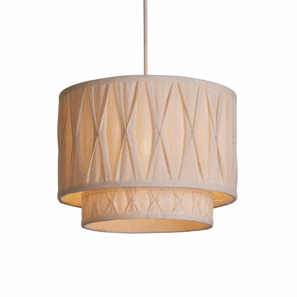 Lighting Collection Natural 2 Tier Linen Pinch Pleat Cylinder Lamp Shade in Beige, Diameter: 30 cm – 2