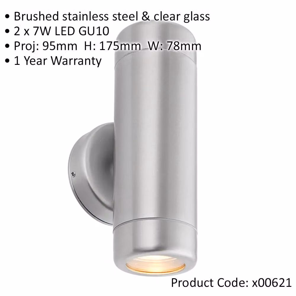 Loops 4 Pack Up & Down Twin Outdoor Wall Light, Stainless Steel and Glass, Silver – 2