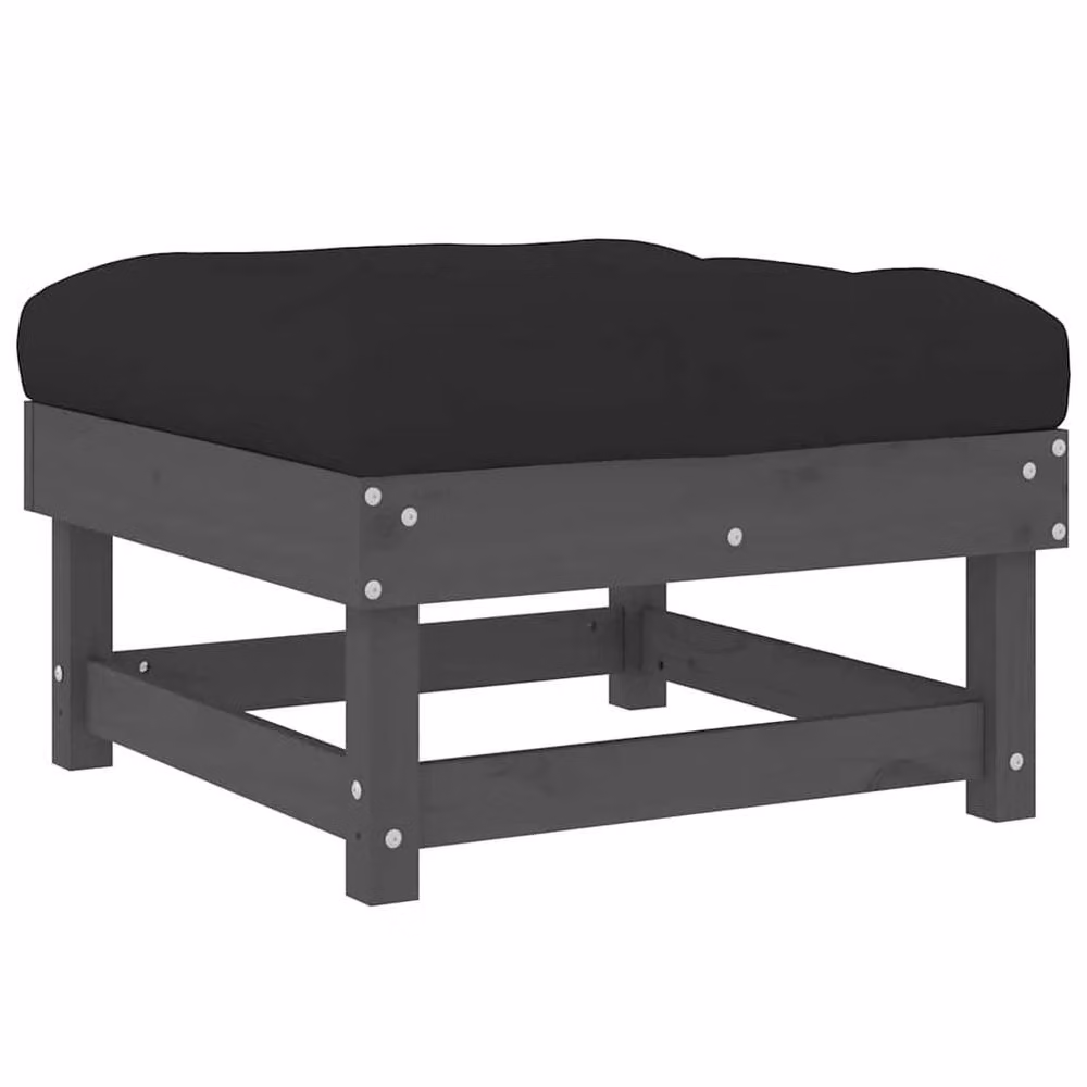 Berkfield Home Grey Rustic Pine Garden Footstool with Fabric Cushion – 4