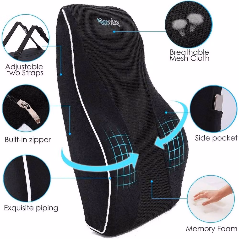 NESTLUNE Universal Memory Foam Car Seat Lumbar Support Cushion in Black, W/D/H: 190 x 100 x 47 cm – 5