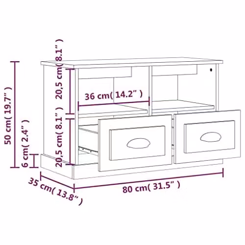 vidaXL Modern Sonoma Oak Engineered Wood TV Cabinet in Brown and White, W/D/H: 180 x 35 x 50 cm